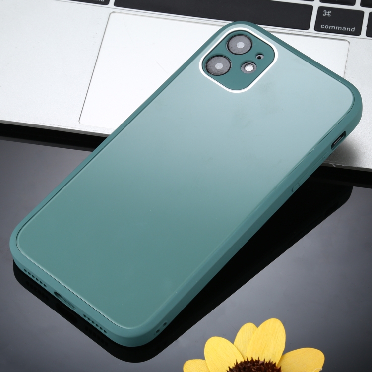 For iPhone 12 Solid Color Glass + Silicone Protective Case(Dark Green) For iPhone 12 Solid Color Glass + Silicone Protective Case(Dark Green)