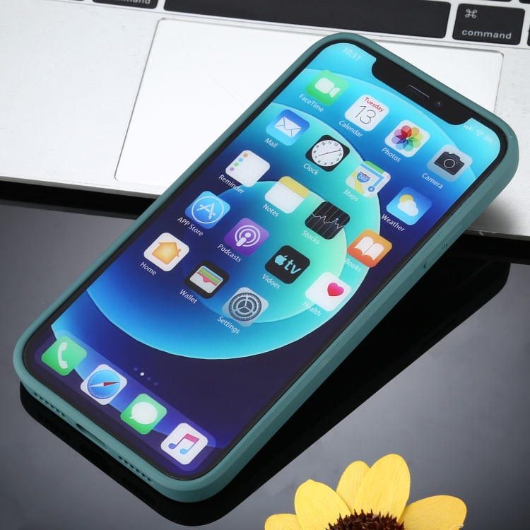 For iPhone 12 Solid Color Glass + Silicone Protective Case(Dark Green) For iPhone 12 Solid Color Glass + Silicone Protective Case(Dark Green)