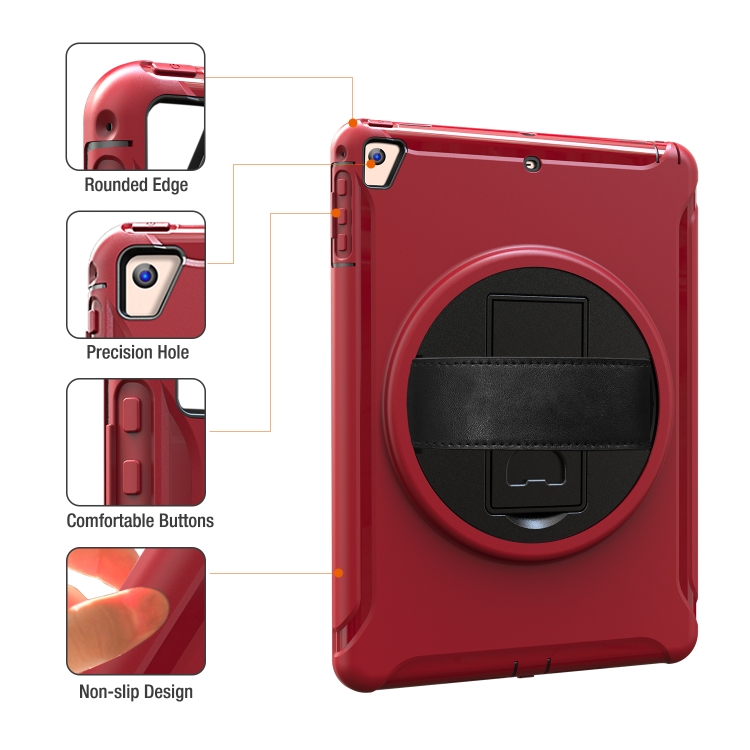 For iPad 9.7 inch (2017) 360 Degree Rotation PC+TPU Protective Cover with Holder & Hand Strap(Red) For iPad 9.7 inch (2017) 360 Degree Rotation PC+TPU Protective Cover with Holder & Hand Strap(Red)