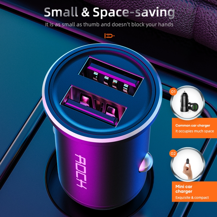 ROCK H11 4.8A 24W Mini Dual USB Car Charger(Black) ROCK H11 4.8A 24W Mini Dual USB Car Charger(Black)