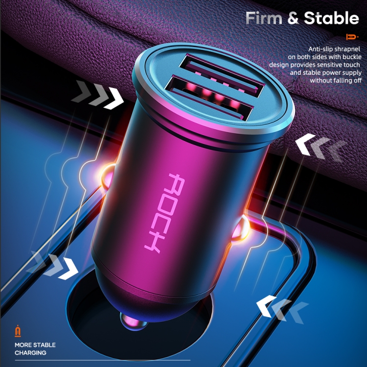 ROCK H11 4.8A 24W Mini Dual USB Car Charger(Black) ROCK H11 4.8A 24W Mini Dual USB Car Charger(Black)
