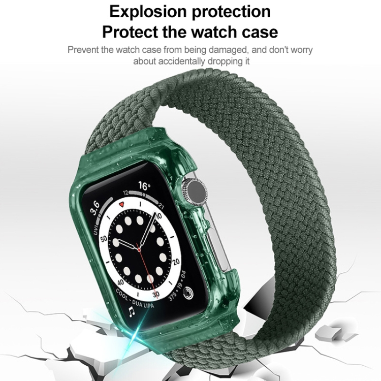 Bandas de reloj de correa de muñeca de tejido con marco para Apple Watch Series 7 45 mm / y 6 y SE y 5 y 4 44 mm, longitud: 135 mm (verde oliva oscura) - 3