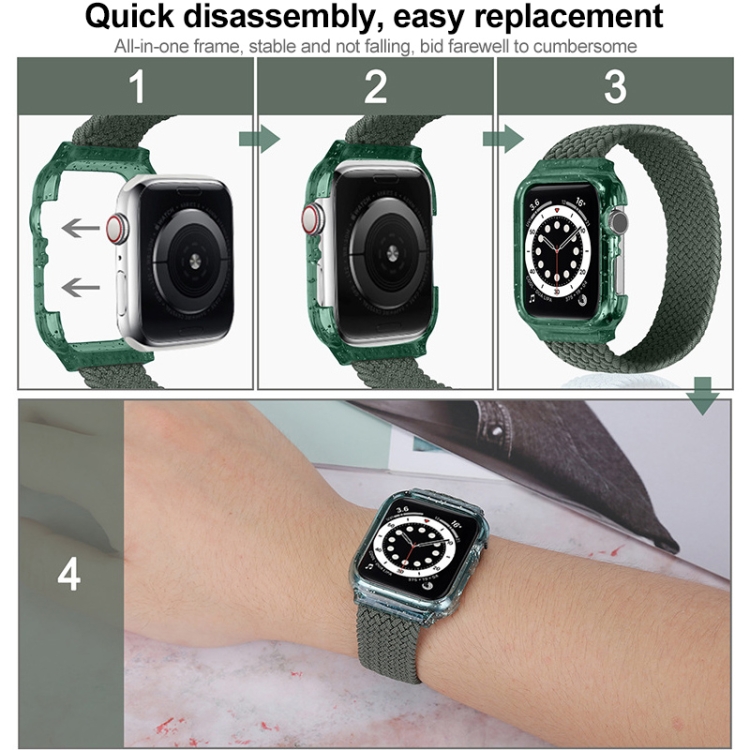 Bandas de reloj de correa de muñeca de tejido con marco para Apple Watch Series 7 45 mm / y 6 y SE y 5 y 4 44 mm, longitud: 135 mm (verde oliva oscura) - 4
