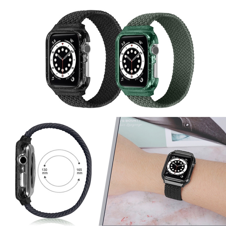 Bandas de reloj de correa de muñeca de tejido con marco para Apple Watch Series 7 45 mm / y 6 y SE y 5 y 4 44 mm, longitud: 135 mm (verde oliva oscura) - 5
