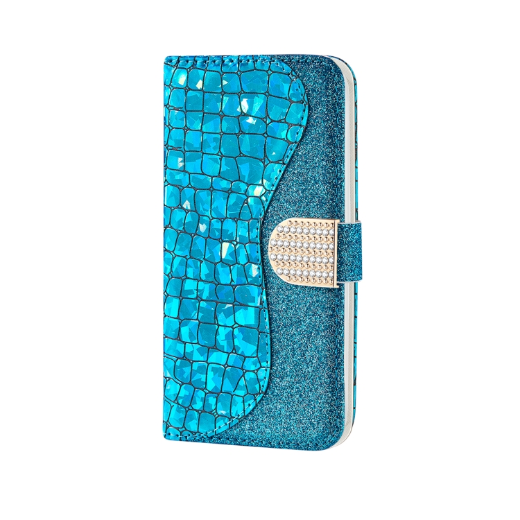 For Samsung Galaxy S21 Ultra 5G Laser Glitter Powder Matching Crocodile Texture Horizontal Flip Leather Case with Card Slots & Holder(Blue) For Samsung Galaxy S21 Ultra 5G Laser Glitter Powder Matching Crocodile Texture Horizontal Flip Leather Case with Card Slots & Holder(Blue)