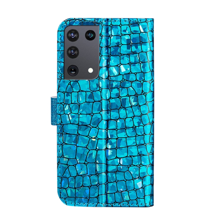 For Samsung Galaxy S21 Ultra 5G Laser Glitter Powder Matching Crocodile Texture Horizontal Flip Leather Case with Card Slots & Holder(Blue) For Samsung Galaxy S21 Ultra 5G Laser Glitter Powder Matching Crocodile Texture Horizontal Flip Leather Case with Card Slots & Holder(Blue)