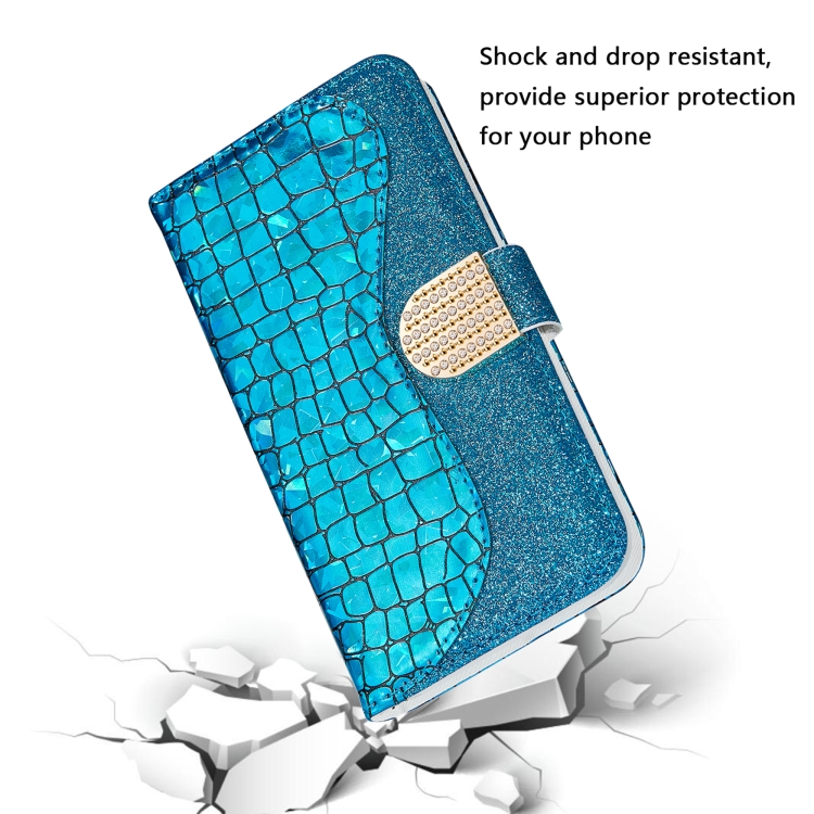 For Samsung Galaxy S21 Ultra 5G Laser Glitter Powder Matching Crocodile Texture Horizontal Flip Leather Case with Card Slots & Holder(Blue) For Samsung Galaxy S21 Ultra 5G Laser Glitter Powder Matching Crocodile Texture Horizontal Flip Leather Case with Card Slots & Holder(Blue)
