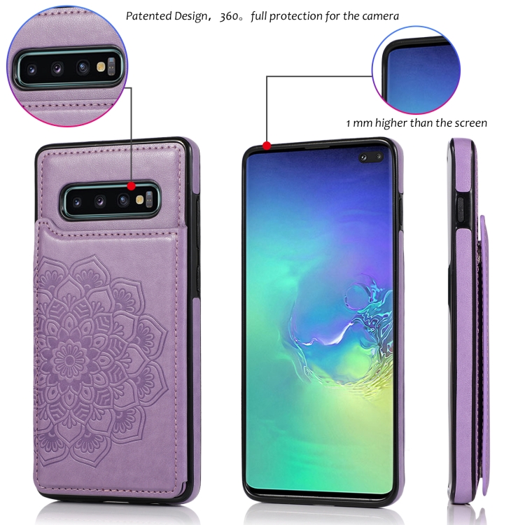 For Samsung Galaxy S10 Plus Double Buckle Mandala Pattern PU+TPU