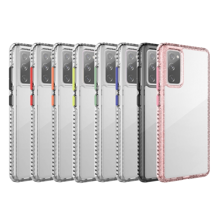 For Samsung Galaxy S20 FE 2 in 1 Ultra Clear Elf Shockproof PC + TPU Case with Removable Color Button(Red)