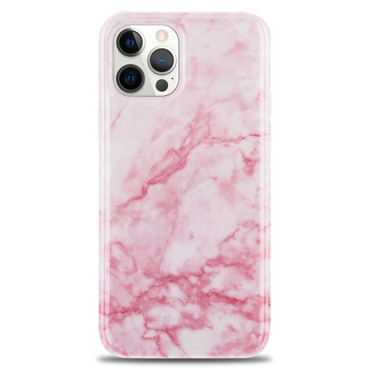 For iPhone 12 TPU Glossy Marble Pattern IMD Protective Case(Light Pink)