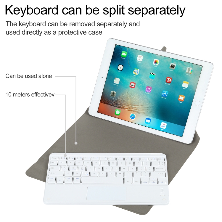Universal Detachable Bluetooth Keyboard + Leather Tablet Case with Touchpad for iPad 9-10 inch, Specification:White Keyboard(Gold) Universal Detachable Bluetooth Keyboard + Leather Tablet Case with Touchpad for iPad 9-10 inch, Specification:White Keyboard(Gold)