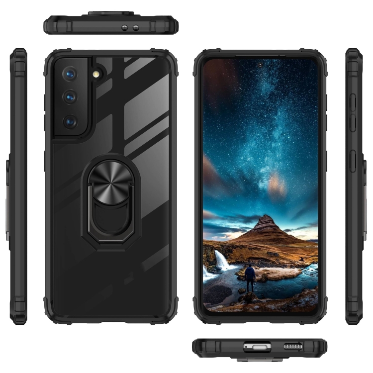For Samsung Galaxy S21 5G Shockproof Transparent TPU + Acrylic Protective Case with Ring Holder(Black Silver) For Samsung Galaxy S21 5G Shockproof Transparent TPU + Acrylic Protective Case with Ring Holder(Black Silver)