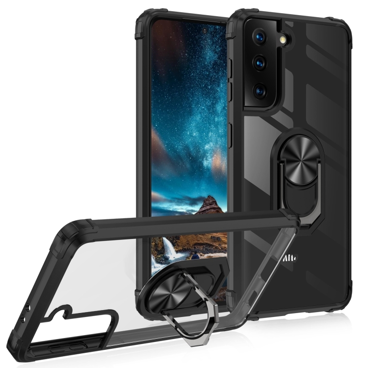 For Samsung Galaxy S21 5G Shockproof Transparent TPU + Acrylic Protective Case with Ring Holder(Black Silver) For Samsung Galaxy S21 5G Shockproof Transparent TPU + Acrylic Protective Case with Ring Holder(Black Silver)