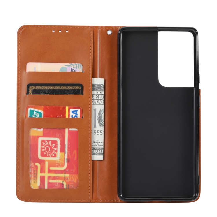 For Samsung Galaxy S21 Ultra 5G Knead Skin Texture Horizontal Flip Leather Case with Photo Frame & Holder & Card Slots & Wallet(Brown)