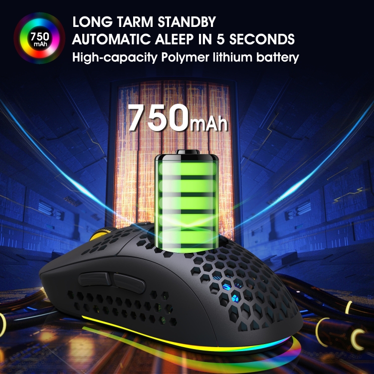 Ratón inalámbrico para juegos HXSJ T90 RGB Light de tres modos - 6