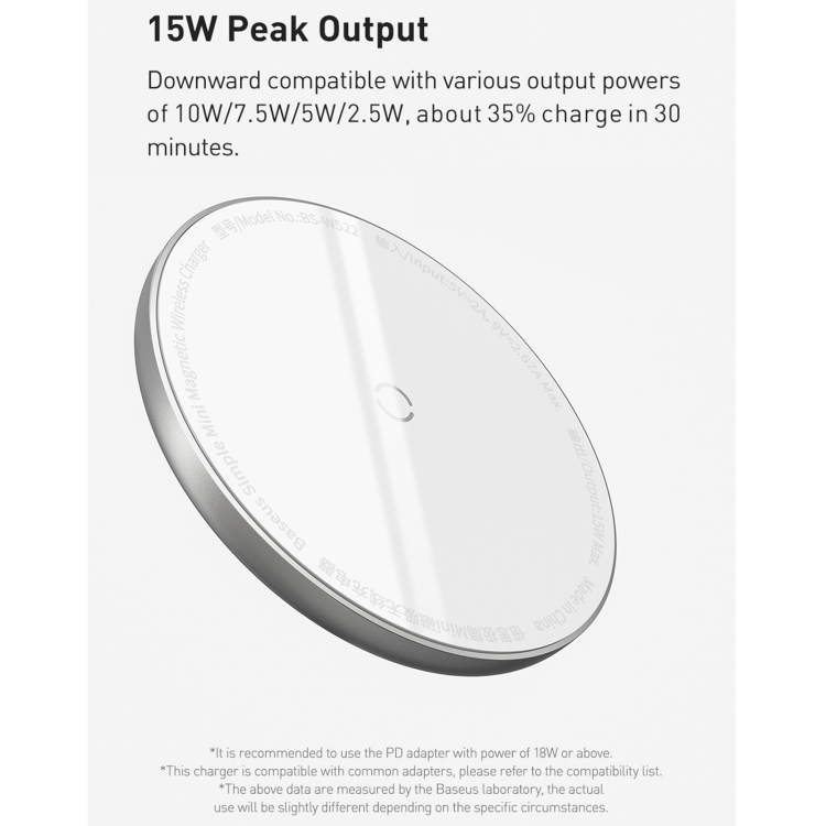 Baseus WXJK-F02 Simple Mini Magnetic Magsafe Wireless Charger for iPhone 15 / 14 / 13 12 Series Mobile Phones(White) Baseus WXJK-F02 Simple Mini Magnetic Magsafe Wireless Charger for iPhone 15 / 14 / 13 12 Series Mobile Phones(White)