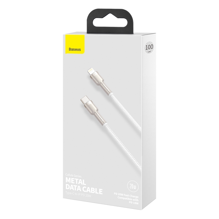 Baseus CATLJK-A02 Cafule Series 20W Type-C / USB-C to 8 Pin PD Metal Charging Data Cable, Length:1m(White) Baseus CATLJK-A02 Cafule Series 20W Type-C / USB-C to 8 Pin PD Metal Charging Data Cable, Length:1m(White)
