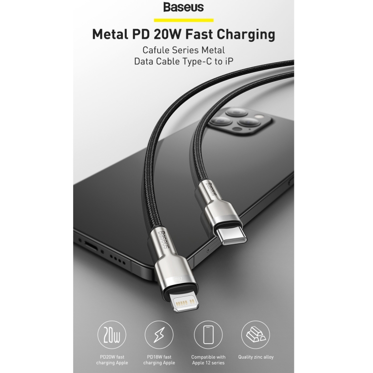 Baseus CATLJK-A02 Cafule Series 20W Type-C / USB-C to 8 Pin PD Metal Charging Data Cable, Length:1m(White) Baseus CATLJK-A02 Cafule Series 20W Type-C / USB-C to 8 Pin PD Metal Charging Data Cable, Length:1m(White)