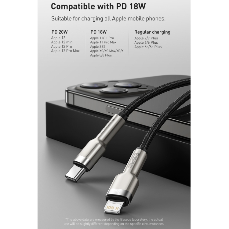 Baseus CATLJK-A02 Cafule Series 20W Type-C / USB-C to 8 Pin PD Metal Charging Data Cable, Length:1m(White) Baseus CATLJK-A02 Cafule Series 20W Type-C / USB-C to 8 Pin PD Metal Charging Data Cable, Length:1m(White)