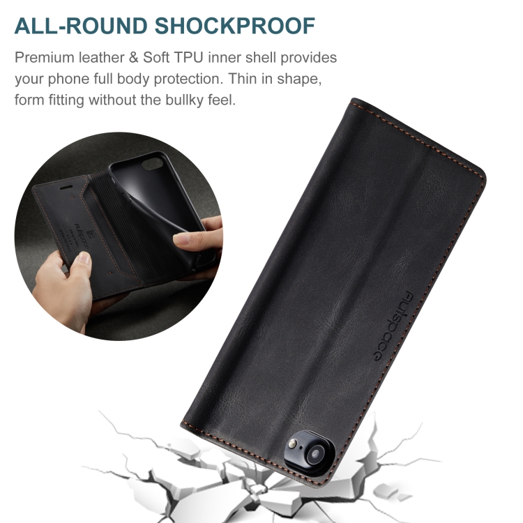 For iPhone SE 2022 / SE 2020 / 8 / 7 AutSpace A01 Retro Skin-feel Crazy Horse Texture Horizontal Flip Leather Case with Holder & Card Slots & Wallet & RFID(Black) For iPhone SE 2022 / SE 2020 / 8 / 7 AutSpace A01 Retro Skin-feel Crazy Horse Texture Horizontal Flip Leather Case with Holder & Card Slots & Wallet & RFID(Black)