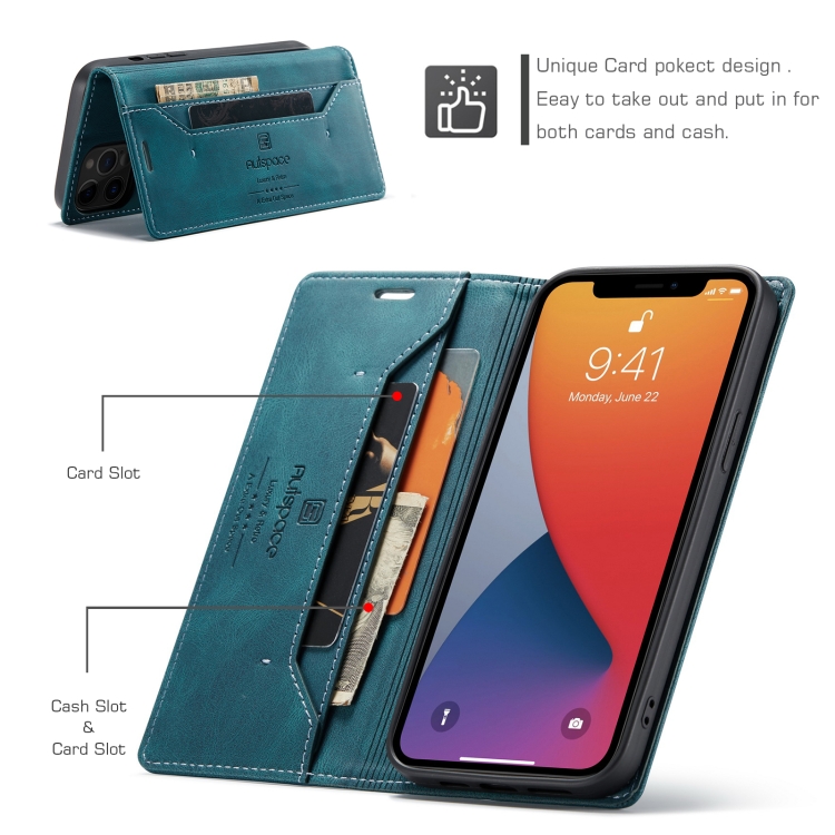 For iPhone 12 / 12 Pro AutSpace A01 Retro Skin-feel Crazy Horse Texture Horizontal Flip Leather Case with Holder & Card Slots & Wallet & RFID(Blue) For iPhone 12 / 12 Pro AutSpace A01 Retro Skin-feel Crazy Horse Texture Horizontal Flip Leather Case with Holder & Card Slots & Wallet & RFID(Blue)