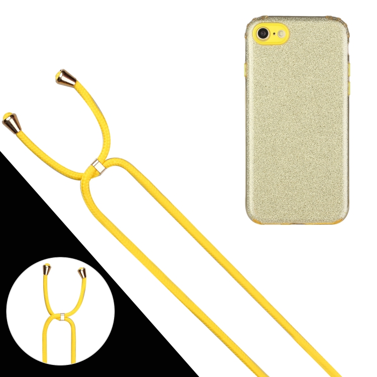 For iPhone SE 2022 / SE 2020 / 8 / 7 Glitter Powder Shockproof TPU Protective Case with Lanyard(Yellow)
