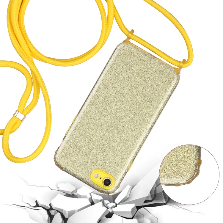 For iPhone SE 2022 / SE 2020 / 8 / 7 Glitter Powder Shockproof TPU Protective Case with Lanyard(Yellow)
