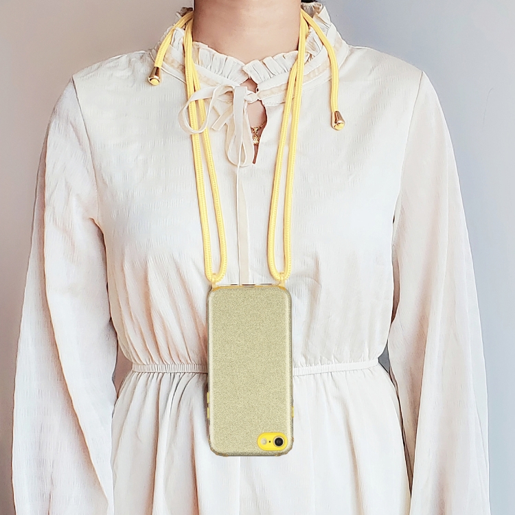 For iPhone SE 2022 / SE 2020 / 8 / 7 Glitter Powder Shockproof TPU Protective Case with Lanyard(Yellow)