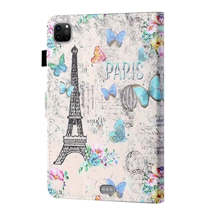 For iPad Pro 11 (2020) / (2018) Coloured Drawing Stitching Horizontal Flip Leather Tablet Case with Holder & Card Slot & Sleep / Wake-up Function(Tower and Butterflies)
