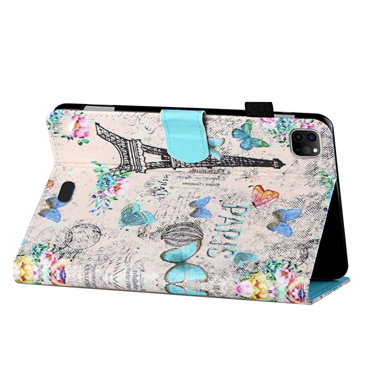 For iPad Pro 11 (2020) / (2018) Coloured Drawing Stitching Horizontal Flip Leather Tablet Case with Holder & Card Slot & Sleep / Wake-up Function(Tower and Butterflies)