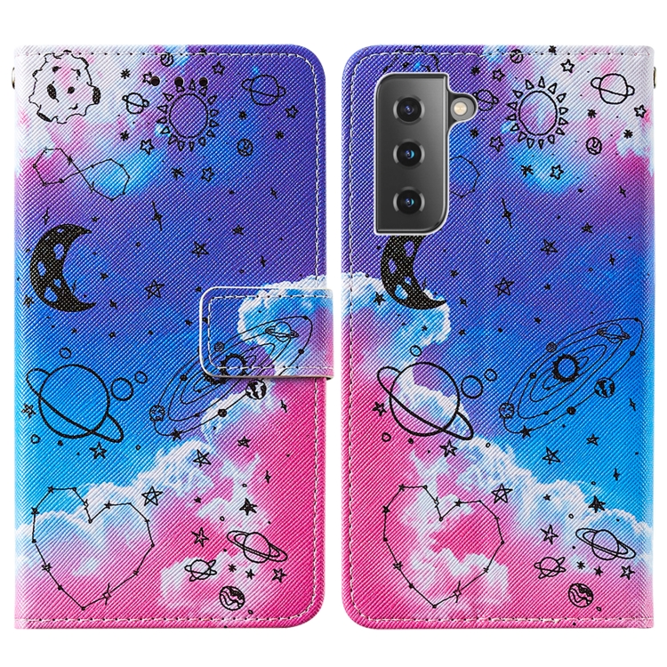 For Samsung Galaxy S21+ 5G Cross Texture Painting Pattern Horizontal Flip Leather Case with Holder & Card Slots & Wallet & Lanyard(Love Universe)