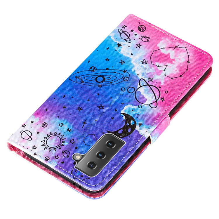 For Samsung Galaxy S21+ 5G Cross Texture Painting Pattern Horizontal Flip Leather Case with Holder & Card Slots & Wallet & Lanyard(Love Universe)
