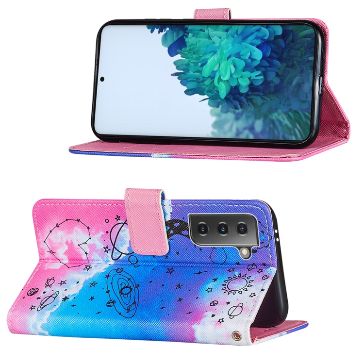 For Samsung Galaxy S21+ 5G Cross Texture Painting Pattern Horizontal Flip Leather Case with Holder & Card Slots & Wallet & Lanyard(Love Universe)
