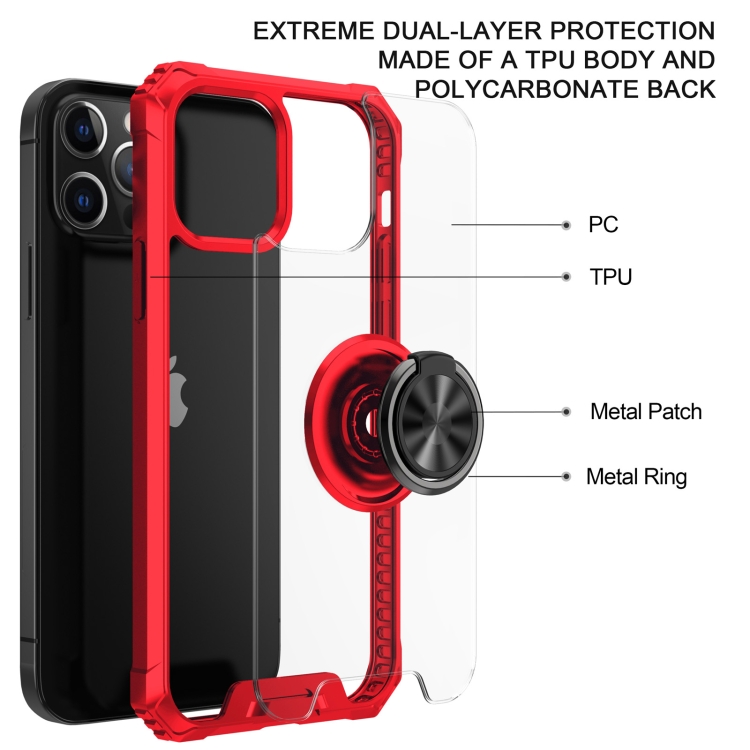 For iPhone 12 / 12 Pro Armor Ring PC + TPU Magnetic Shockproof Protective Case(Red) For iPhone 12 / 12 Pro Armor Ring PC + TPU Magnetic Shockproof Protective Case(Red)