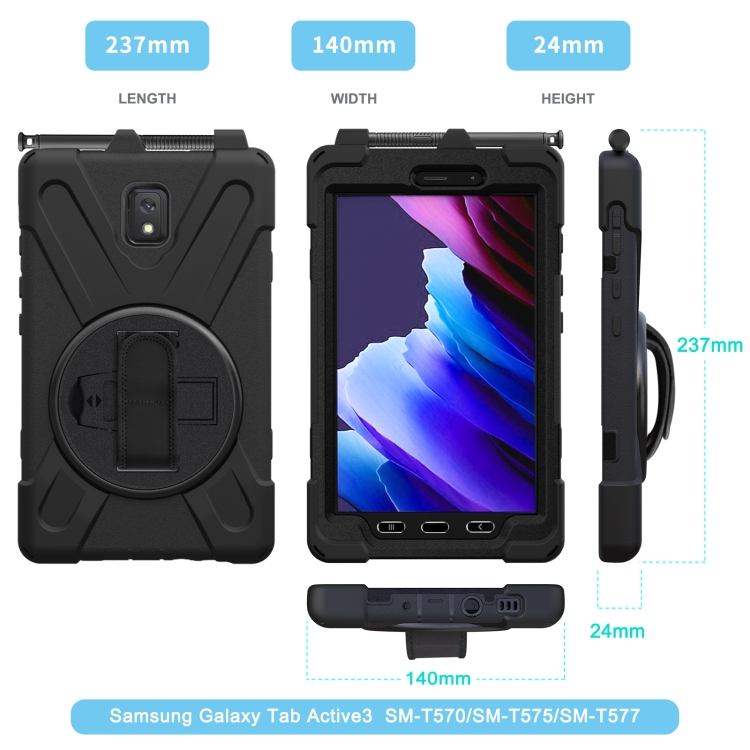 For Samsung Galaxy Tab active 3 T570 / T575 8.0 Shockproof Colorful Silicone + PC Protective Case with Holder & Shoulder Strap & Hand Strap(Black) - 10