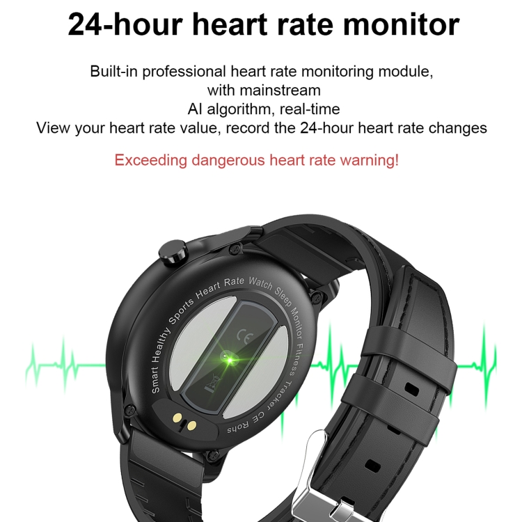 F81 Smartwatch impermeabile IP68 con schermo TFT a colori da 1,3 pollici, supporta il monitoraggio della temperatura corporea/della pressione sanguigna/dell'ossigeno nel sangue, stile: cinturino in pelle (nero) - B6