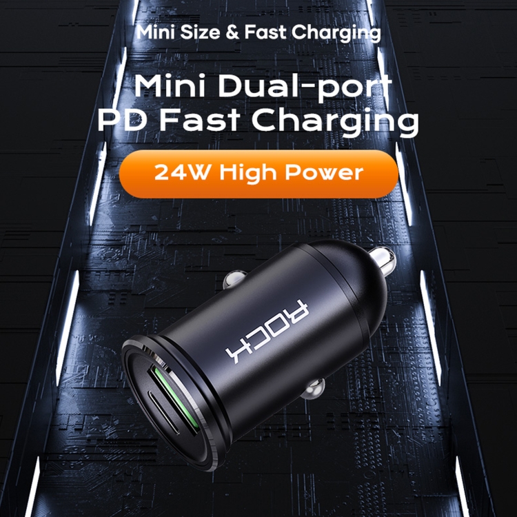 ROCK H13 PD 20W Type-C / USB-C + USB Mini Fast Charging Car Charger(Black) ROCK H13 PD 20W Type-C / USB-C + USB Mini Fast Charging Car Charger(Black)