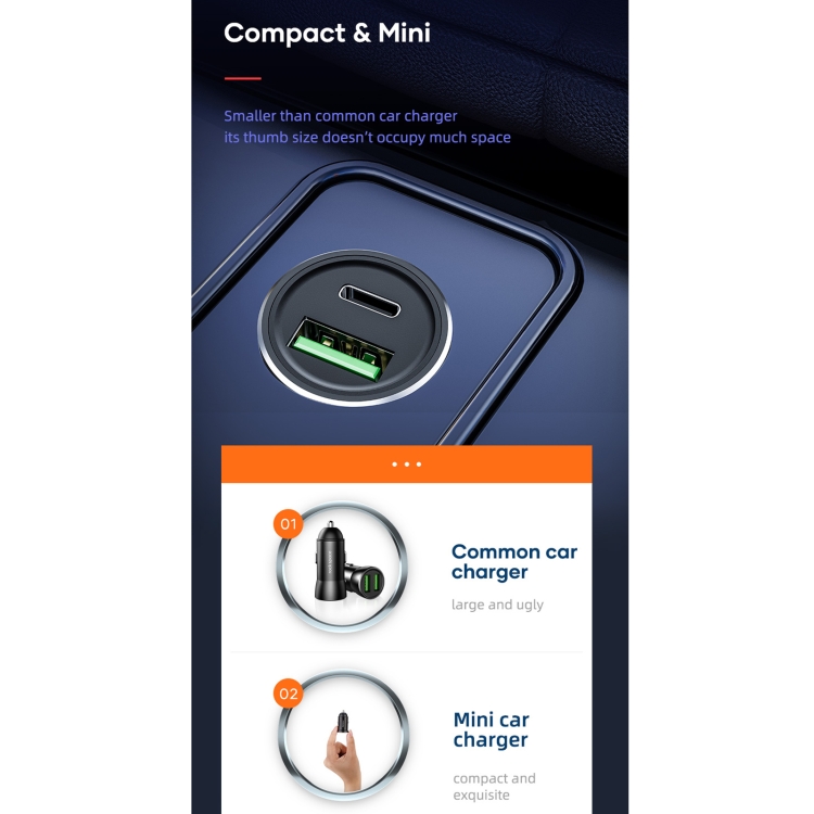 ROCK H13 PD 20W Type-C / USB-C + USB Mini Fast Charging Car Charger(Black) ROCK H13 PD 20W Type-C / USB-C + USB Mini Fast Charging Car Charger(Black)
