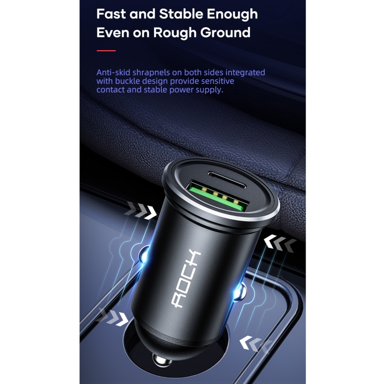 ROCK H13 PD 20W Type-C / USB-C + USB Mini Fast Charging Car Charger(Black) ROCK H13 PD 20W Type-C / USB-C + USB Mini Fast Charging Car Charger(Black)