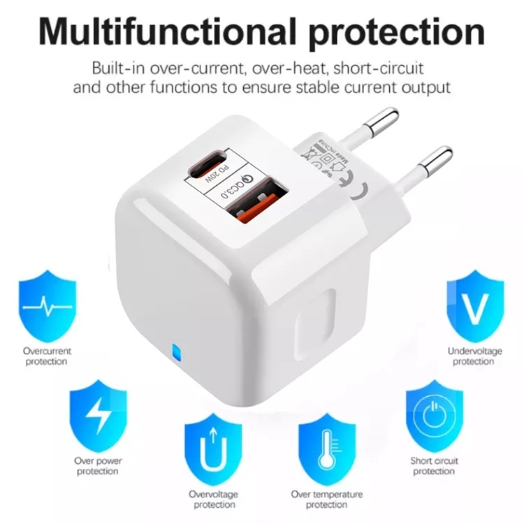 YSY-6087 20W PD + QC 3.0 Dual Ports Travel Charger Power Adapter, UK Plug