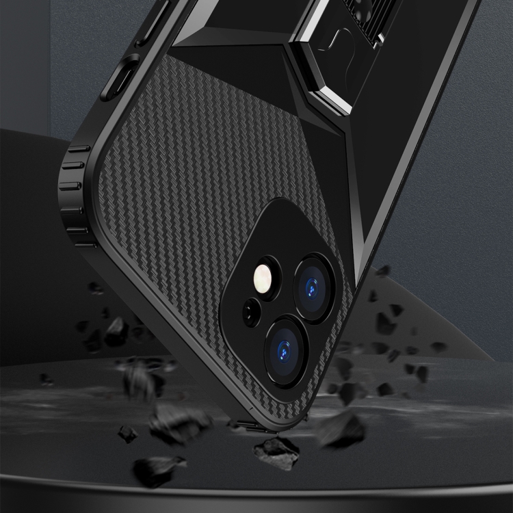 For iPhone 11 Butterfly Wing 2 in 1 Carbon Fiber Armor Shockproof TPU + PC Protective Case with Invisible Holder (Black) For iPhone 11 Butterfly Wing 2 in 1 Carbon Fiber Armor Shockproof TPU + PC Protective Case with Invisible Holder (Black)