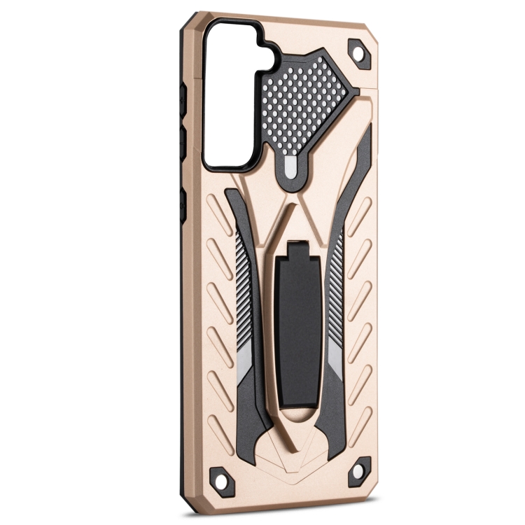 For Samsung Galaxy S21 5G Shockproof TPU + PC Protective Case with Holder(Gold) For Samsung Galaxy S21 5G Shockproof TPU + PC Protective Case with Holder(Gold)