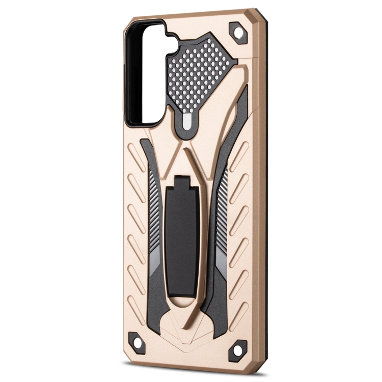 For Samsung Galaxy S21 5G Shockproof TPU + PC Protective Case with Holder(Gold) For Samsung Galaxy S21 5G Shockproof TPU + PC Protective Case with Holder(Gold)