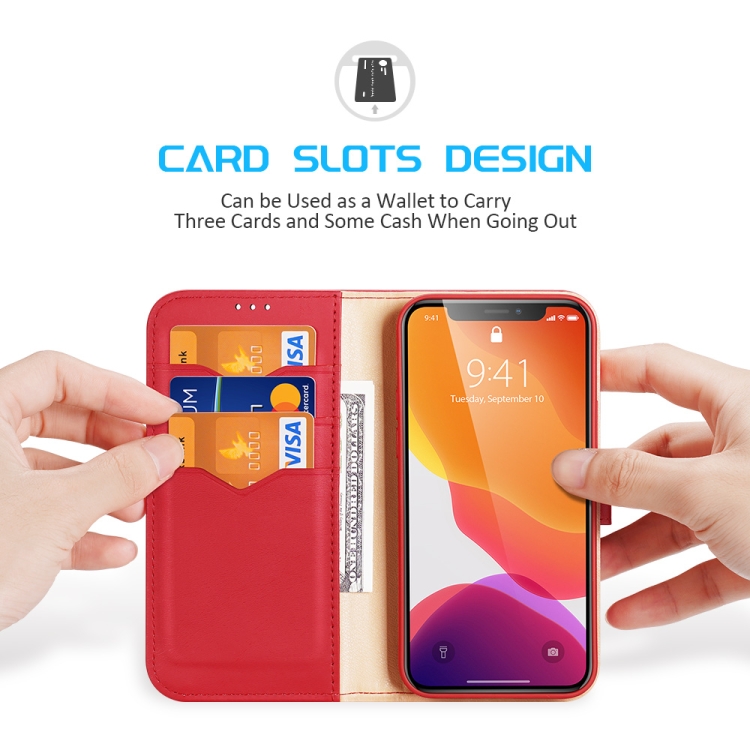 DUX DUCIS Hivo Series Cowhide + PU + TPU Leather Horizontal Flip Case with Holder & Card Slots For iPhone 11 Pro(Red)