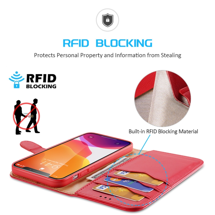 DUX DUCIS Hivo Series Cowhide + PU + TPU Leather Horizontal Flip Case with Holder & Card Slots For iPhone 11 Pro(Red)