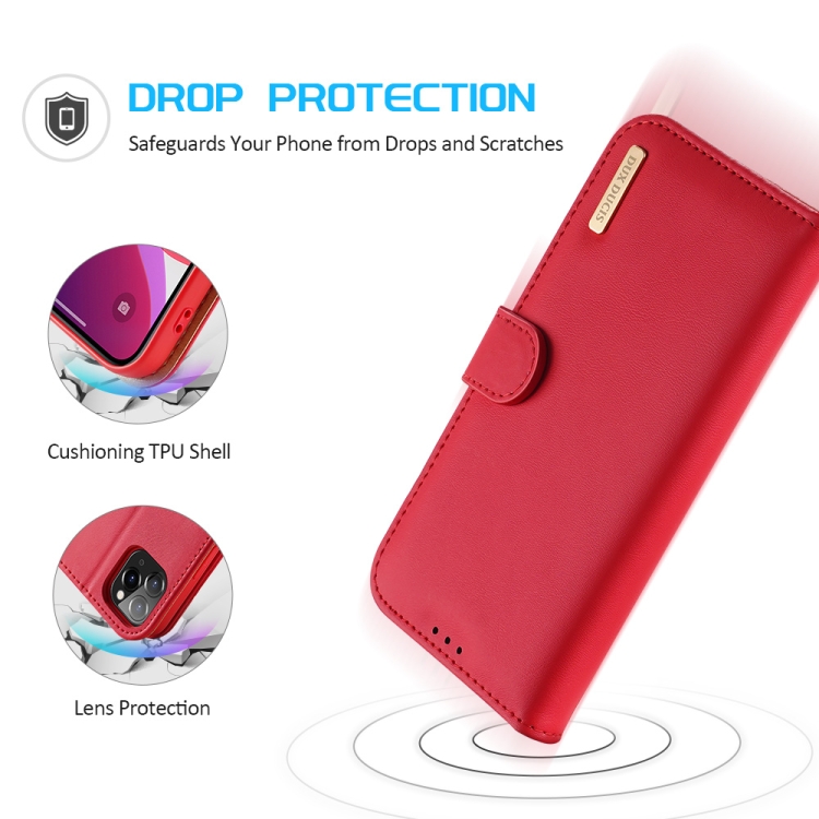 DUX DUCIS Hivo Series Cowhide + PU + TPU Leather Horizontal Flip Case with Holder & Card Slots For iPhone 11 Pro(Red)