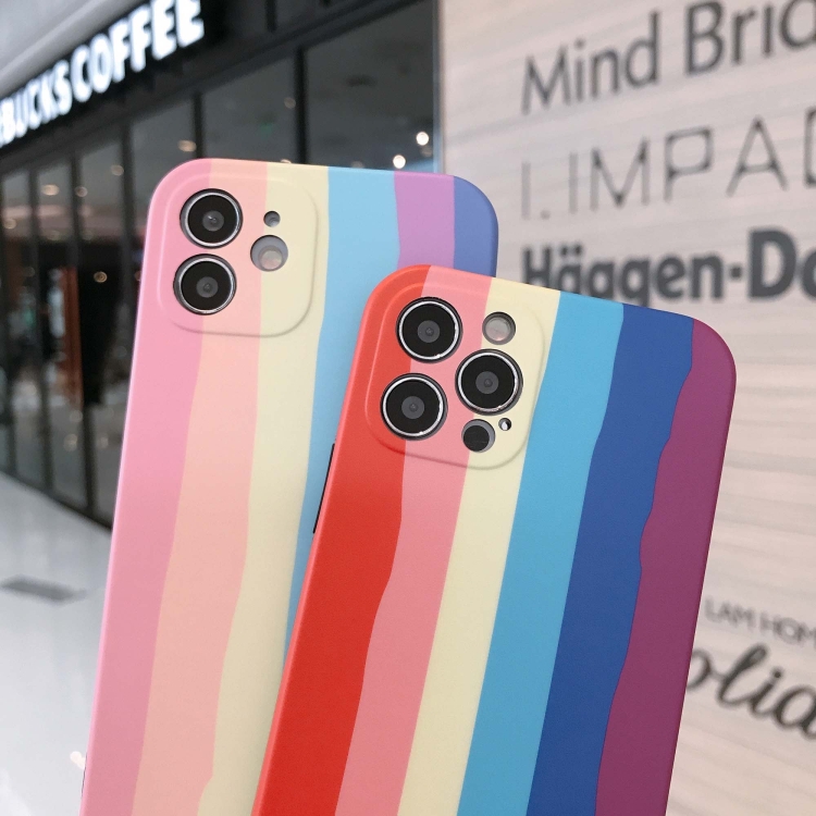 Rainbow IMD Shockproof TPU Protective Case with Lanyard For iPhone 11 Pro Max(Pink Rainbow+Pink Lanyard)