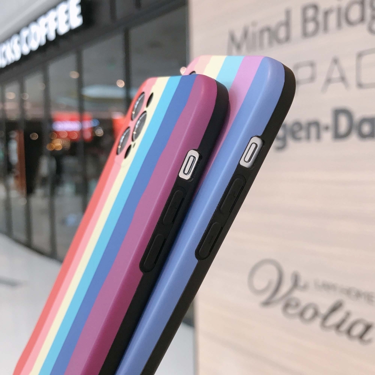 Rainbow IMD Shockproof TPU Protective Case with Lanyard For iPhone 11 Pro Max(Pink Rainbow+Pink Lanyard)