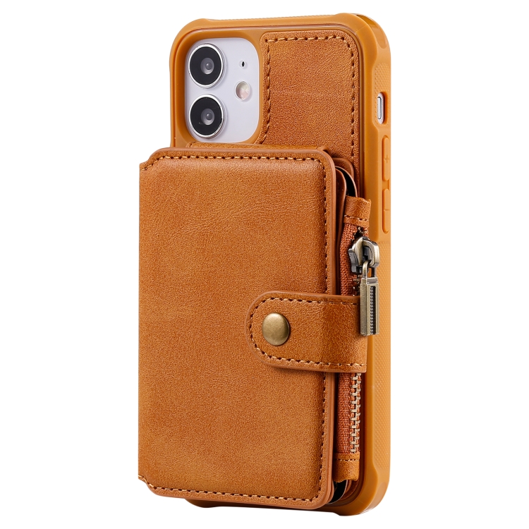 For iPhone 12 mini Zipper Shockproof Protective Case with Card Slots & Bracket & Photo Holder & Wallet Function (Brown) For iPhone 12 mini Zipper Shockproof Protective Case with Card Slots & Bracket & Photo Holder & Wallet Function (Brown)
