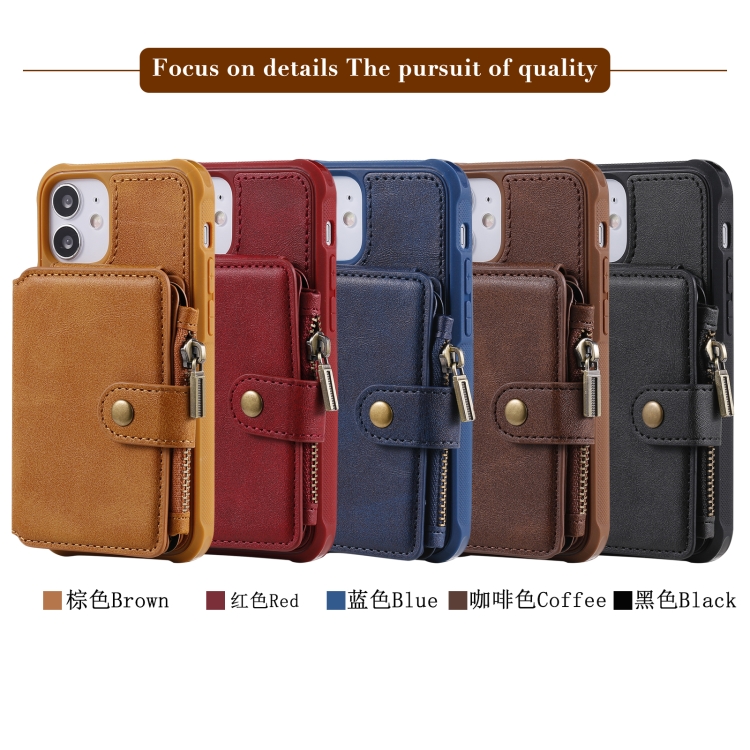 For iPhone 12 mini Zipper Shockproof Protective Case with Card Slots & Bracket & Photo Holder & Wallet Function (Brown) For iPhone 12 mini Zipper Shockproof Protective Case with Card Slots & Bracket & Photo Holder & Wallet Function (Brown)